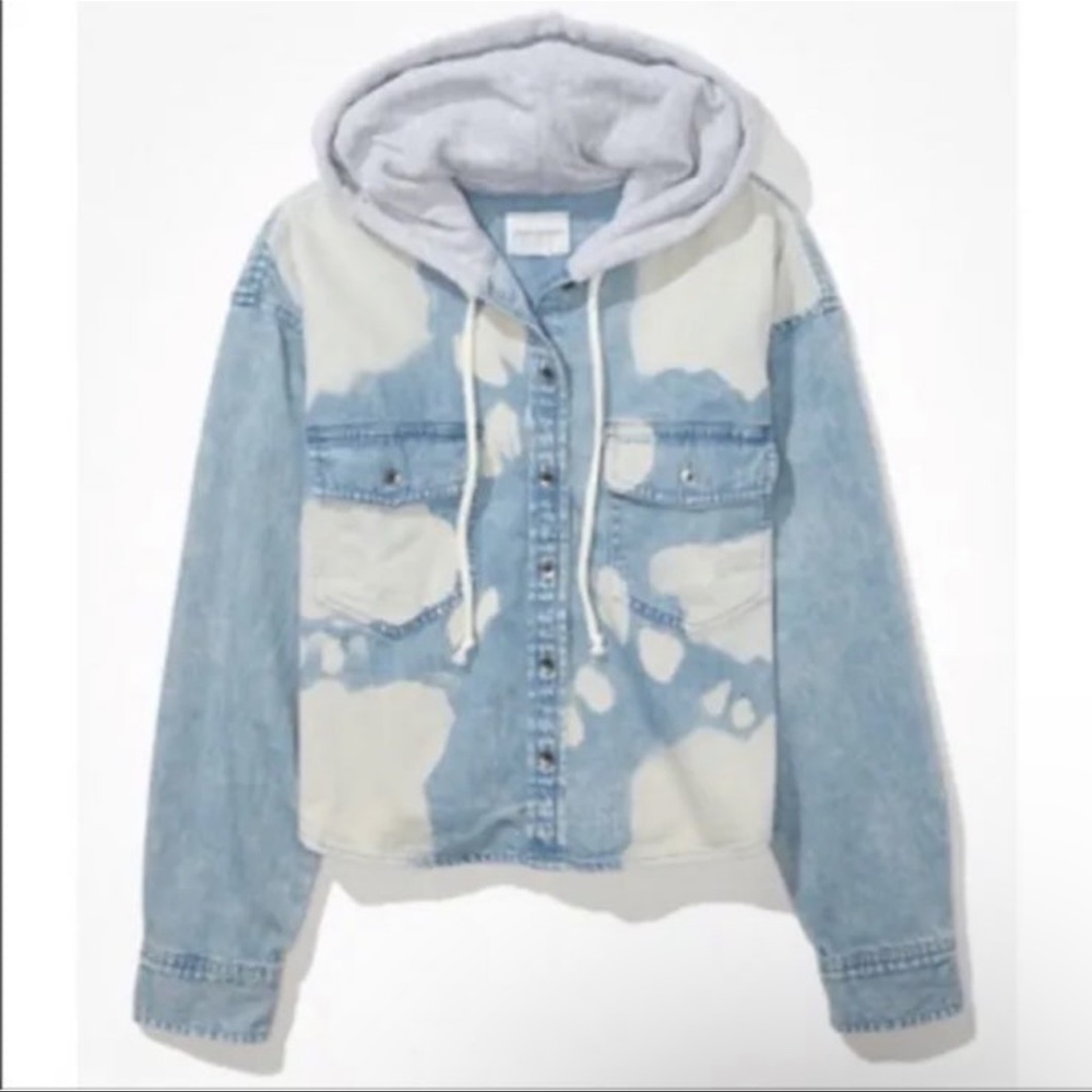American eagle hooded crop denim shirt jacket XXL